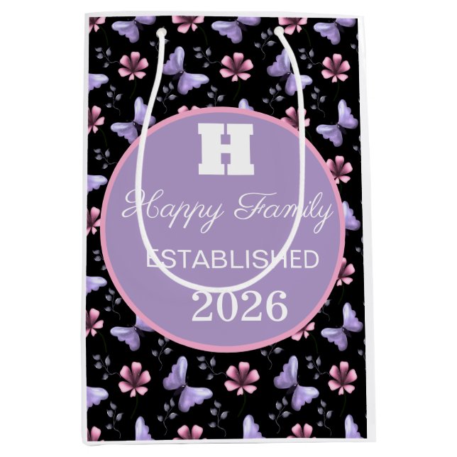 Lavender Butterfly & Pink Floral Seamless Pattern Medium Gift Bag (Front)