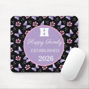 Lavender Butterfly & Pink Floral Seamless Pattern Mouse Pad