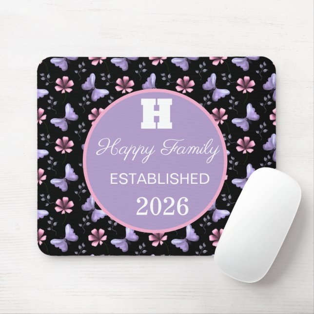 Lavender Butterfly & Pink Floral Seamless Pattern Mouse Pad (With Mouse)