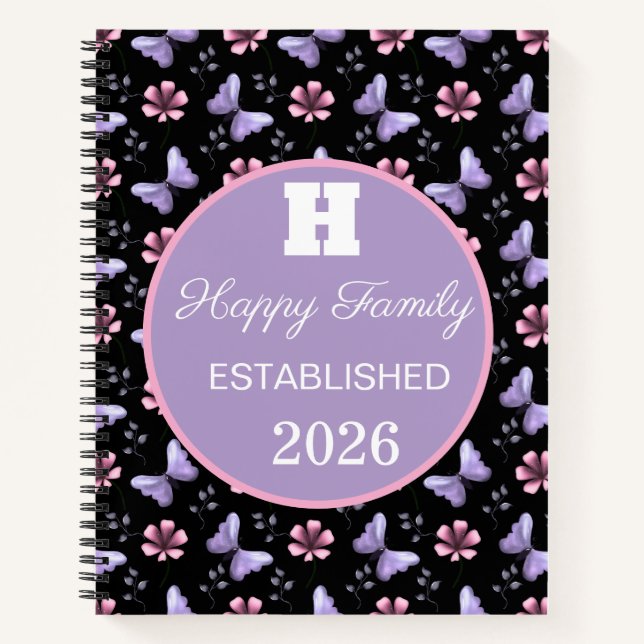 Lavender Butterfly & Pink Floral Seamless Pattern Notebook (Front)