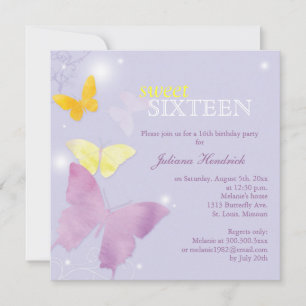 Lavender Butterfly Sweet 16 Birthday Party Invitation