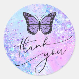 lavender butterfly thank you classic round sticker