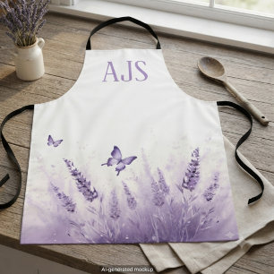 Lavender Butterfly Watercolor Botanical Apron