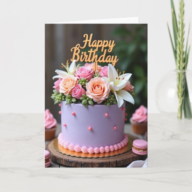 Lavender Cake Birthday Card (Front)