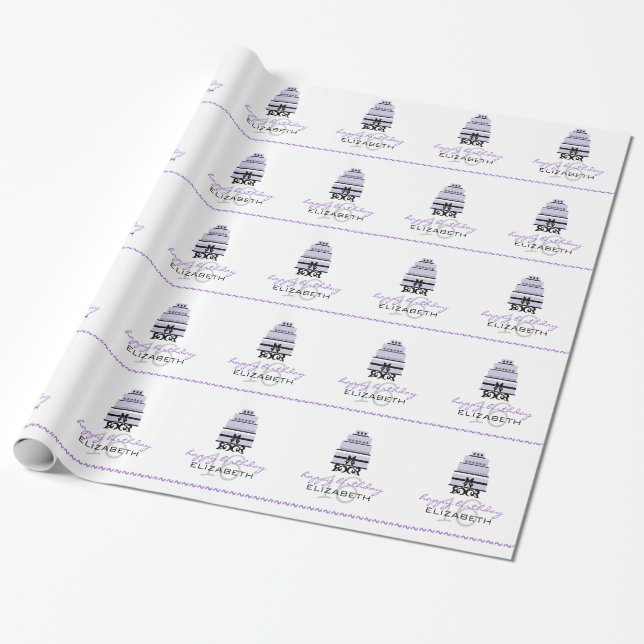 Lavender Cake-Personalised 16th Birthday Wrapping Paper (Unrolled)