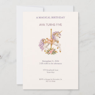 Lavender Carousel Unicorn Birthday Invitation