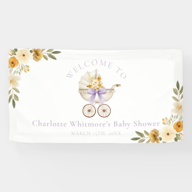 Lavender Carriage Welcome Banner | Baby Shower (Horizontal)