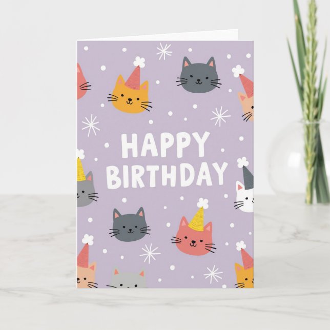 Lavender Cat Birthday Card (Front)