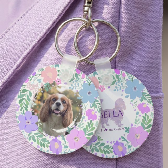 Lavender Cavalier King Charles Spaniel Custom Key Ring (Creator Uploaded)