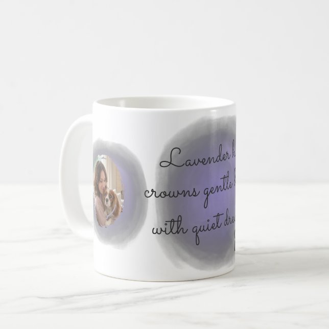 Lavender Cavalier King Charles Spaniel Custom Name Coffee Mug (Front Left)