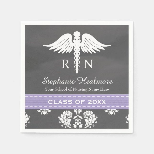 Lavender Chalkboard Caduceus Nurse Graduation Napkin (Front)