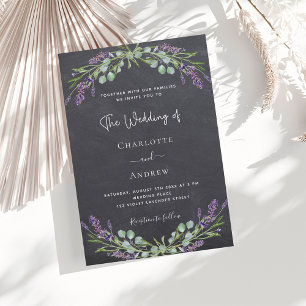 Lavender chalkboard grey greenery violet wedding  invitation
