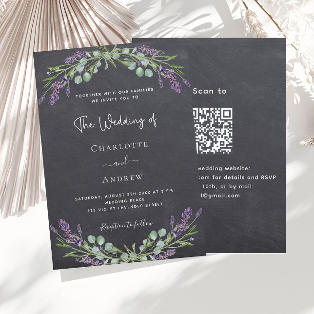 Lavender chalkboard grey QR code RSVP wedding  Invitation (Creator Uploaded)