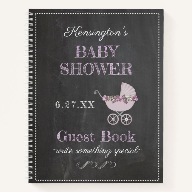 Lavender Chalkboard Look Baby Shower Guest Book | (Front)