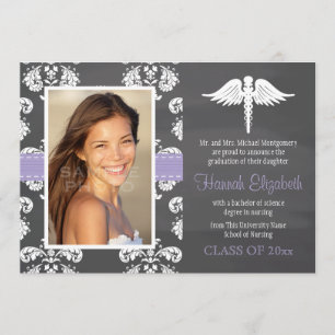 Lavender Chalkboard Nursing School Graduation Invitation