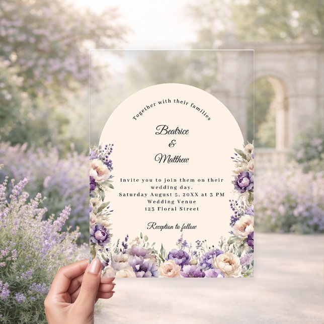 Lavender champagne cream floral luxury wedding acrylic invitations (Creator Uploaded)