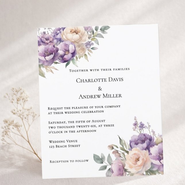 Lavender champagne cream floral wedding invitation (Creator Uploaded)