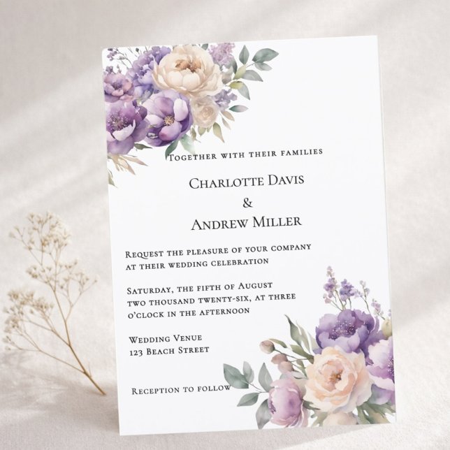 Lavender champagne cream floral wedding invitation (Creator Uploaded)