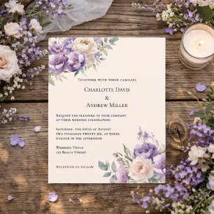 Lavender champagne cream floral wedding invitation