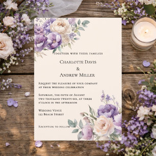 Lavender champagne cream floral wedding invitation