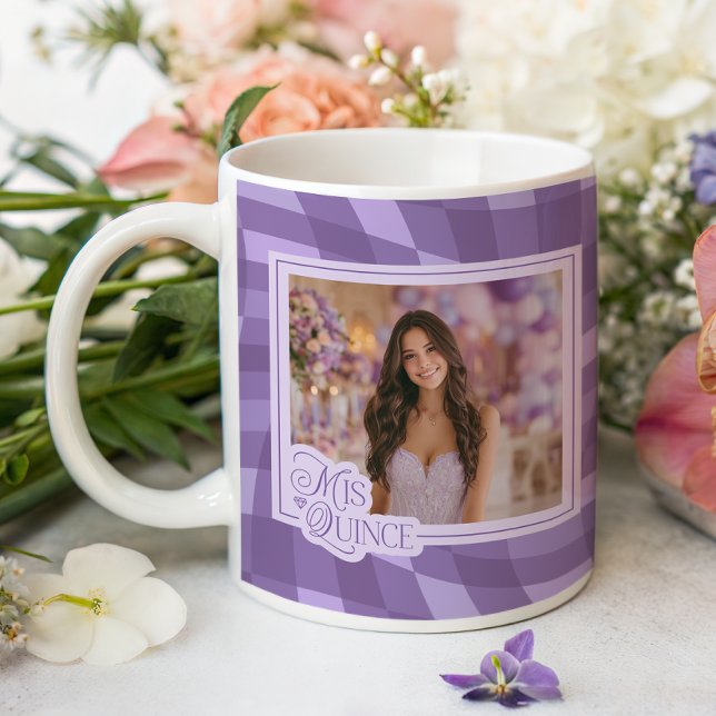 Lavender Chequered Photo Quinceanera Keepsake Coffee Mug (Shown on a Classic Mug)
