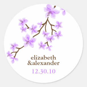 Lavender Cherry Blossoms Wedding Classic Round Sticker