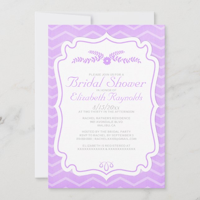 Lavender Chevron Stripes Bridal Shower Invitations (Front)