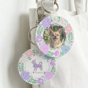 Lavender Chihuahua Silhouette  Custom Name & Photo Key Ring