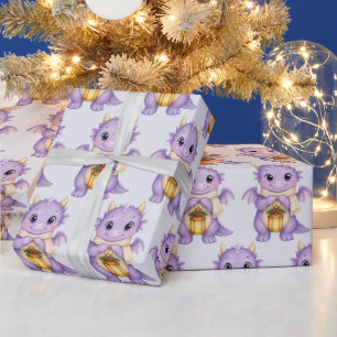 Lavender Christmas Lantern Baby Dragon Wrapping Paper
