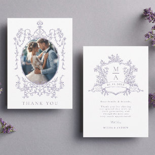 Lavender Classic Floral Frame Wedding Photo      Thank You Card