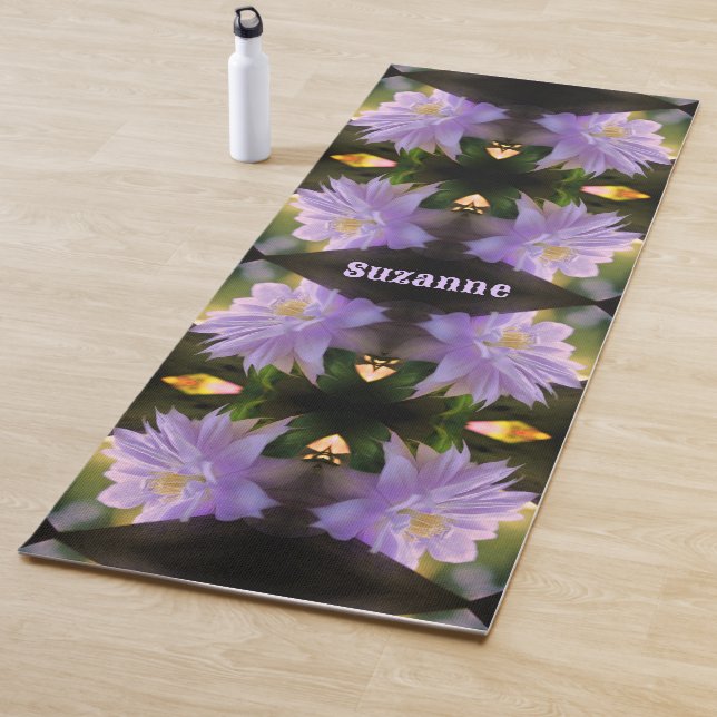 Lavender Clematis Flower In Trellis Personalised Yoga Mat (In Situ)