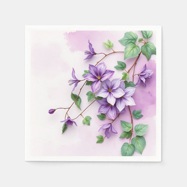 Lavender Clematis Vine Watercolor  Napkin (Front)