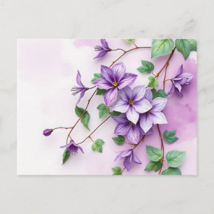 Lavender Clematis Vine Watercolor Postcard