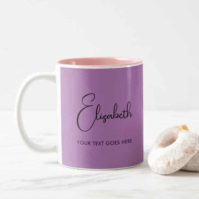 Lavender Coffee Mug Script Name Text Template (With Donut)