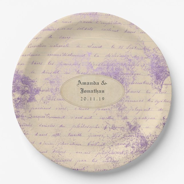Lavender colour theme Wedding Paper Plate (Front)