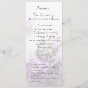 Lavender-coloured flowers fade wedding program
