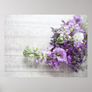 lavender-coloured flowers on old music poster