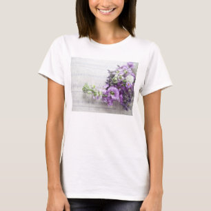 Lavender-coloured flowers on old music T-Shirt
