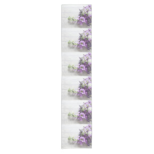 Lavender-coloured flowers on old music Table Runne Short Table Runner