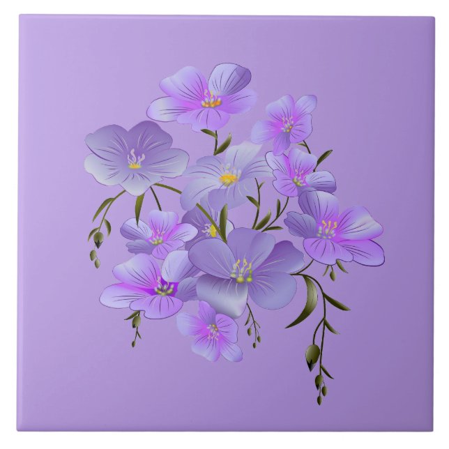 Lavender-Coloured Pretty Floral Bouquet Ceramic Tile (Front)