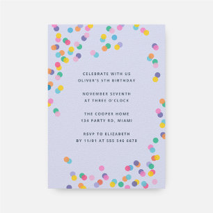 Lavender Colourful Confetti Kids Birthday Party Invitation