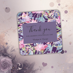 lavender colourful wildflower  greenery wedding  square sticker