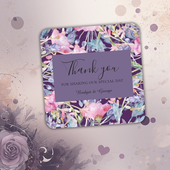 lavender colourful wildflower  greenery wedding  square sticker (Creator Uploaded)