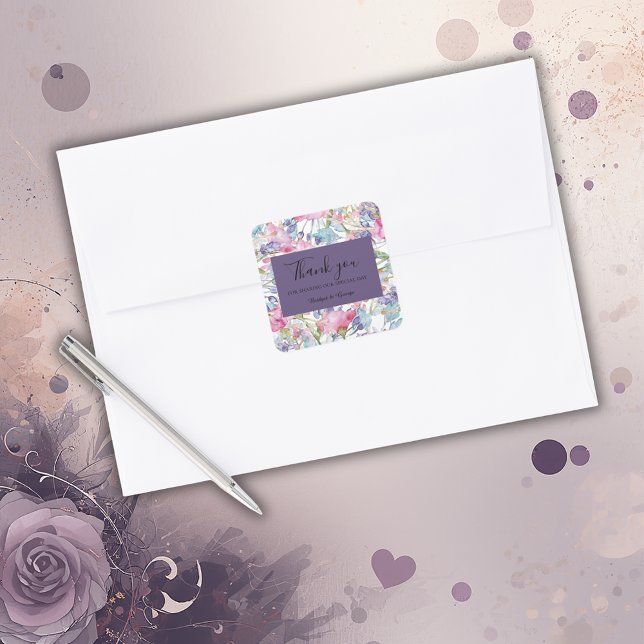 lavender colourful wildflower  greenery wedding square sticker (Creator Uploaded)