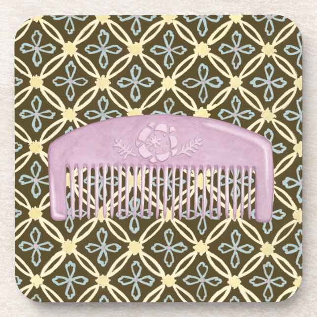 Lavender Comb on Chocolate Background Coaster (Front)