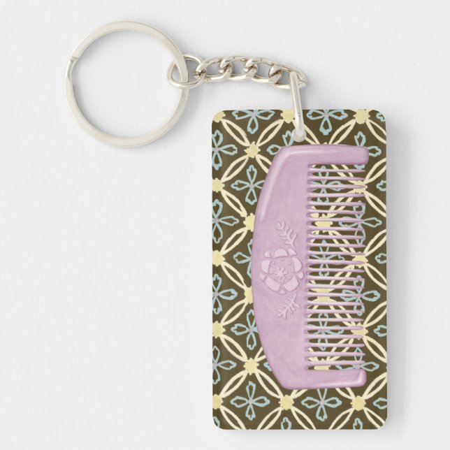 Lavender Comb on Chocolate Background Key Ring (Front)
