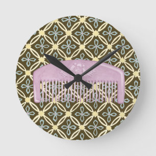 Lavender Comb on Chocolate Background Round Clock