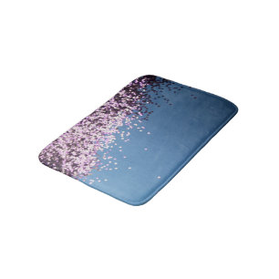 Lavender confetti on blue bath mat