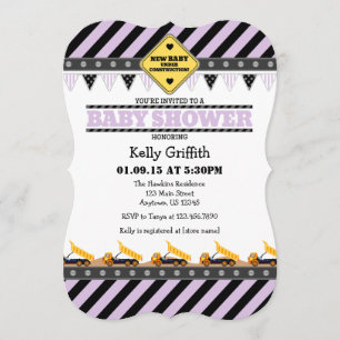 Lavender Construction Baby Shower Invitation