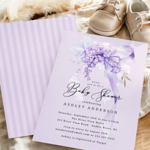 Lavender Coquette Bow Girl Baby Shower Invitation